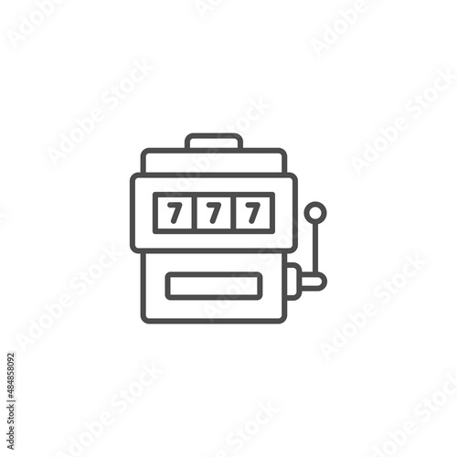 Slot machine with sevens line icon, outline vector sign, linear style pictogram isolated on white. Casino machine symbol, logo illustration. Editable stroke
