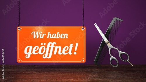 Friseur Schild Wir haben Geöffnet photo