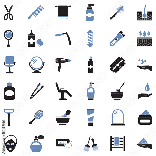 Hair Salon Icons. Two Tone Flat Design. Vector Illustration.