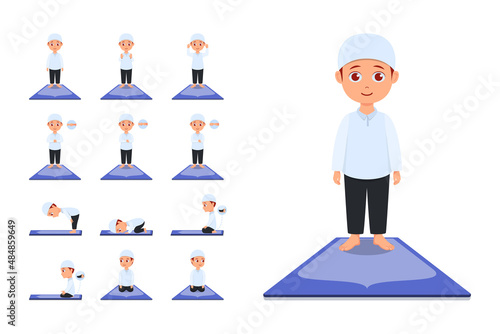 Muslim man praying, in a set, white background