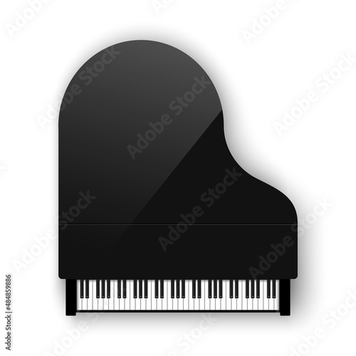 Grand piano top view. Musical instrument keyboard.