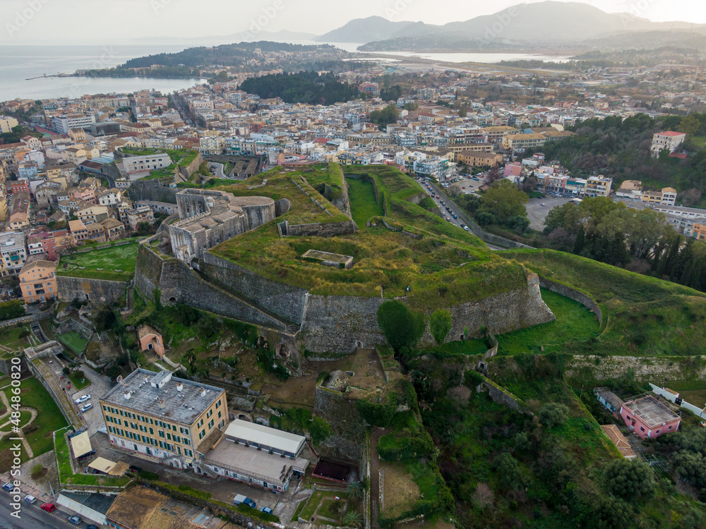 Aerial view of New Venetian Fortress Corfu in  Corfu town in Greece