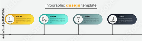 Set line Wine glass, Bottle opener, tasting, degustation and . Business infographic template. Vector