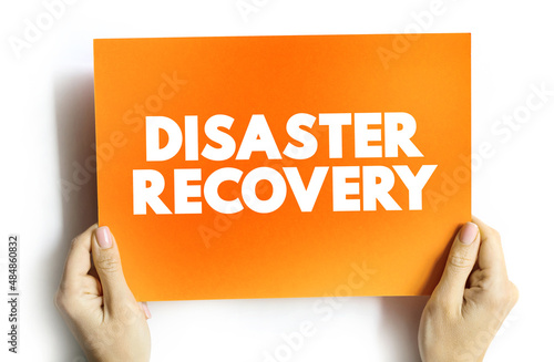 Disaster recovery text on card, concept background photo