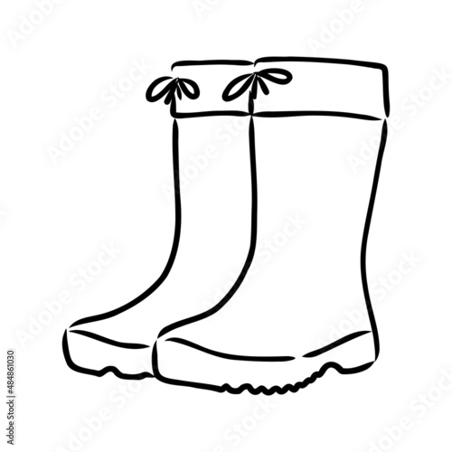 Rubber boots isolated on a white background. Autumn shoes for walking in puddles. Water-resistant boots. Boots of a gardener to work in the garden. vector illustration in the Doodle style