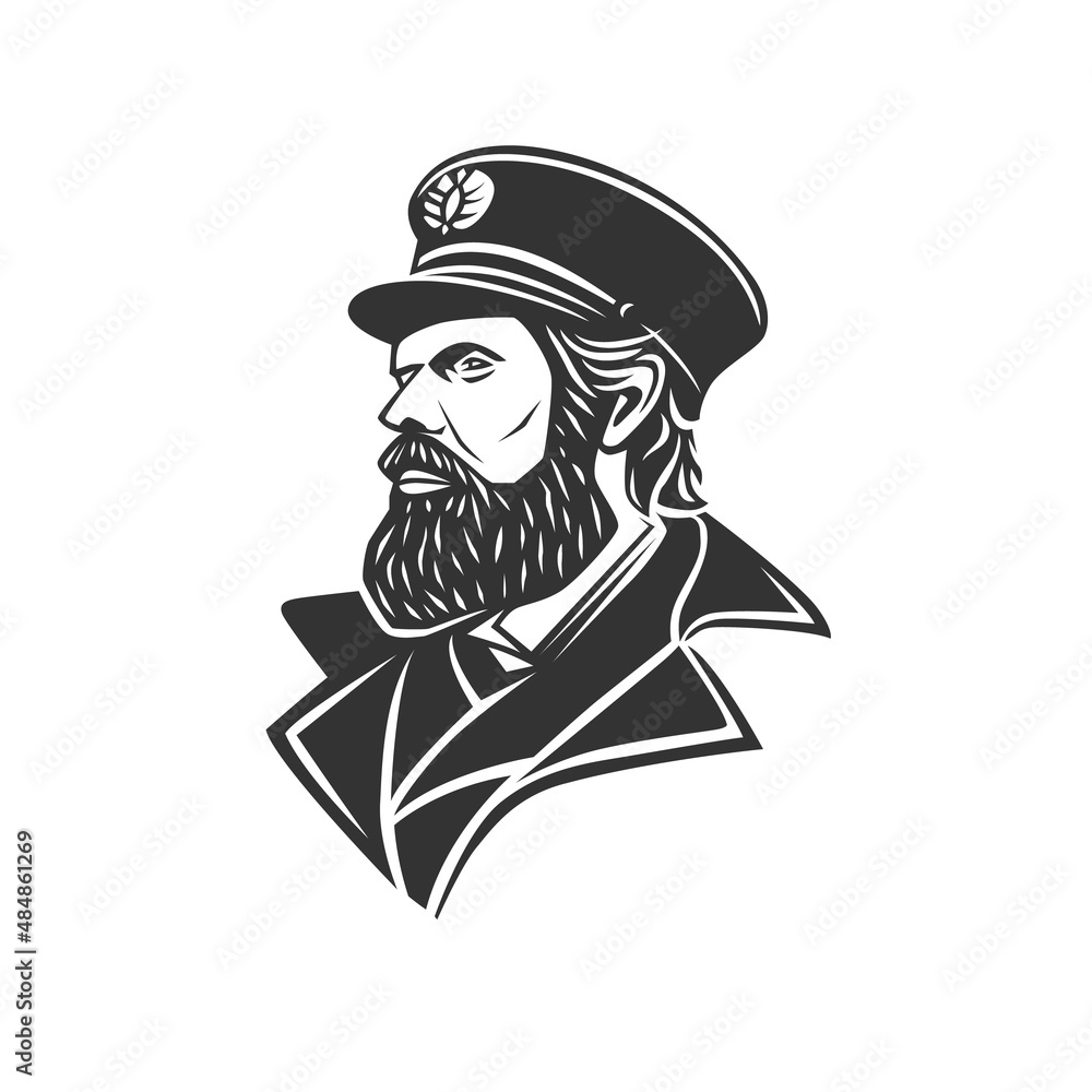 Captain of the ship. Black and white illustration. Captain of the ship. Black and white illustration.