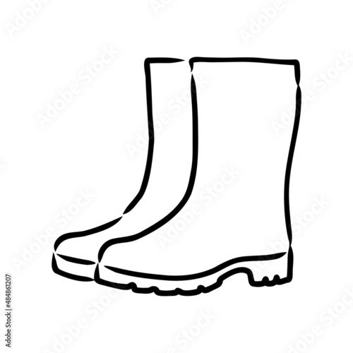 Rubber boots isolated on a white background. Autumn shoes for walking in puddles. Water-resistant boots. Boots of a gardener to work in the garden. vector illustration in the Doodle style