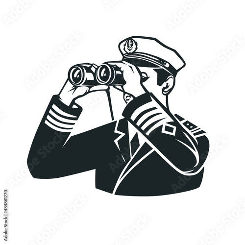 Ship captain looking through binoculars. photo