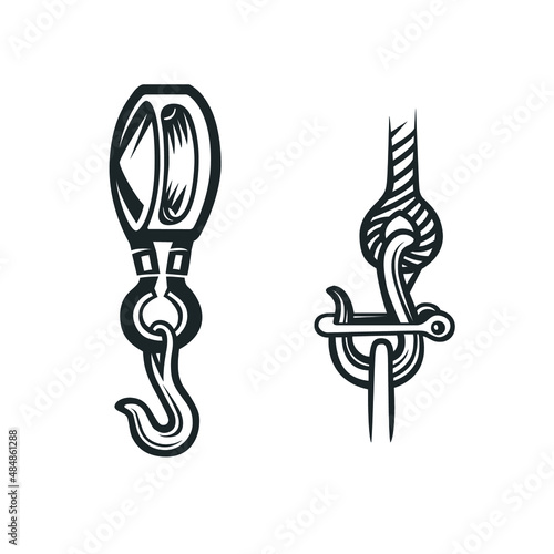 Rope hook. Black and white illustration.