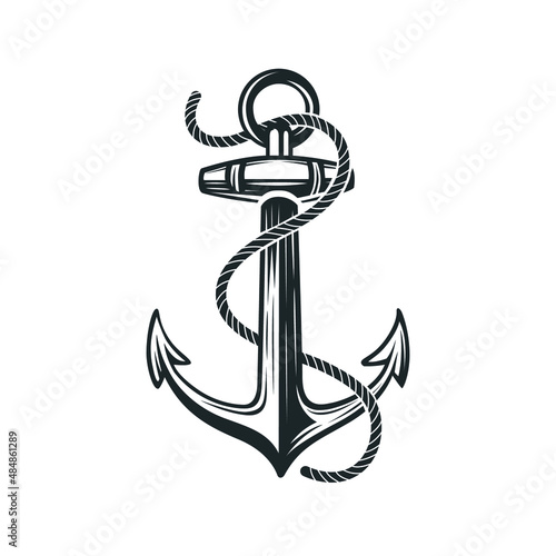 Anchor. Black and white vector illustration.