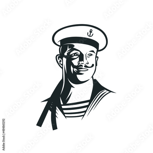 Seaman. Black and white illustration.