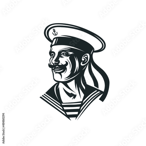 Seaman. Black and white illustration.