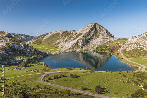 The Lakes of Covadonga located in the Picos de Europa National Park. Glacial lakes in the mountains.