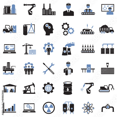 Industry Icons. Two Tone Flat Design. Vector Illustration.