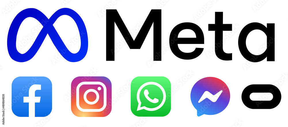 Logo icon: Facebook, Messenger, Instagram, WhatsApp ad Oculos. Isolated  logo on white background. Social media giant Facebook is rebranding as  Metal Stock Vector | Adobe Stock