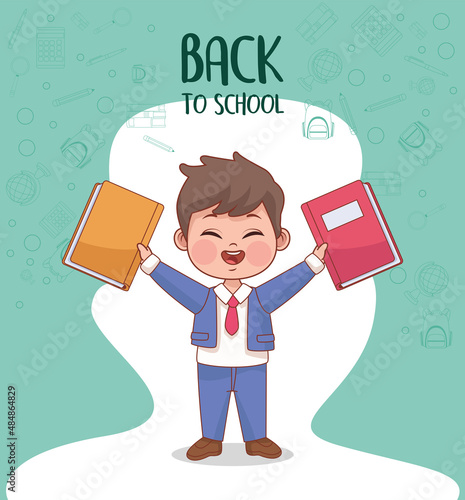 little schoolboy lifting books