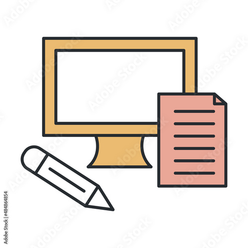 blended learning icon from e learning and education collection. Thin outline blended learning, education, learning detailed offset lineal color icon isolated on white background. Line vector blended