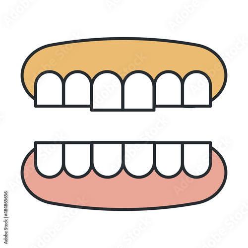 dentures icon from dentist collection. Thin outline dentures, tooth, implant detailed offset lineal color icon isolated on white background. Line vector dentures sign, symbol for web and mobile