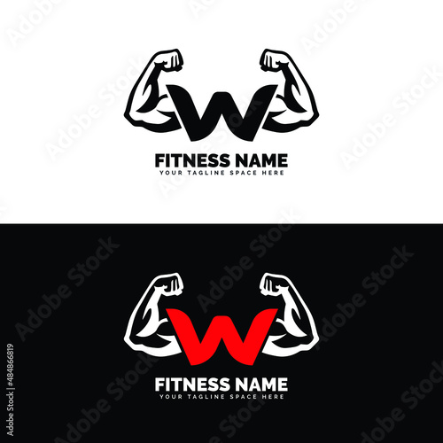 Muscular arm letter W logo design Letter "W" arm biceps in negative space. Simple, excellent, minimal logo design suitable for gym, fitness apparel, gear, sports, etc