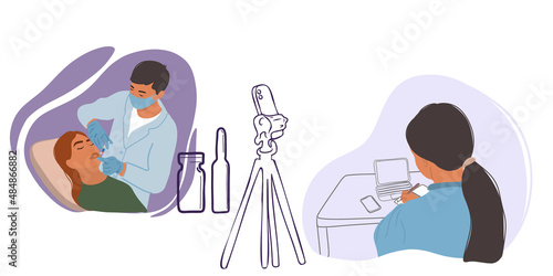 Online cosmetology lesson, vector illustration
