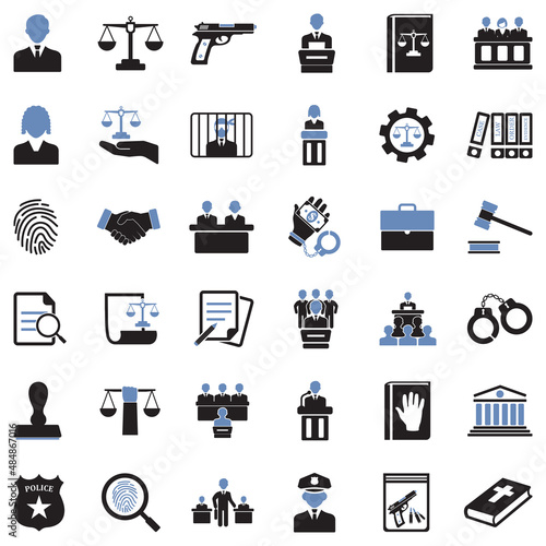 Law Icons. Two Tone Flat Design. Vector Illustration.