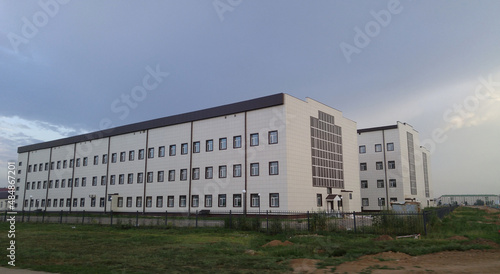 Uralsk, Kazakhstan (Qazaqstan), 31.07.2016 - General hospital in the city of Uralsk (Kazakhstan), building body, conventional design building with identical windows, rectangular structure