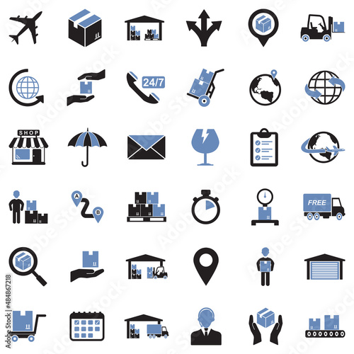 Logistic Icons. Two Tone Flat Design. Vector Illustration.