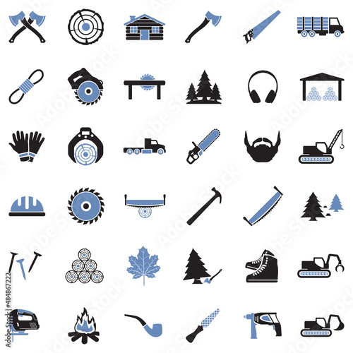 Lumberjack Icons. Two Tone Flat Design. Vector Illustration.