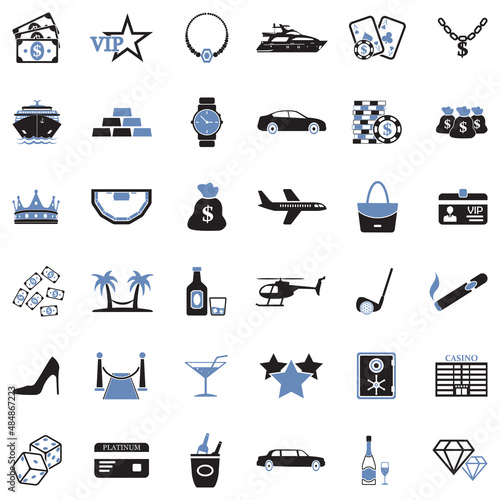 Luxury And Wealth Icons. Two Tone Flat Design. Vector Illustration.