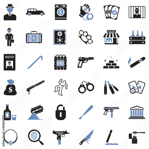 Mafia Icons. Two Tone Flat Design. Vector Illustration.