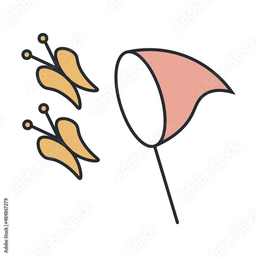 butterfly catcher icon from activity and hobbies collection. Thin outline butterfly catcher, catcher, net detailed offset lineal color icon isolated on white background. Line vector butterfly catcher