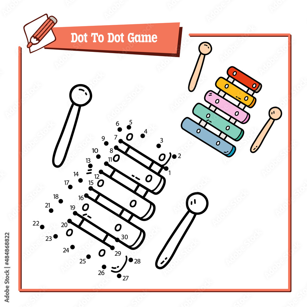 Vector illustration educational game of dot to dot puzzle with doodle xylophone for children Vector illustration educational game of dot to dot puzzle with doodle xylophone for children