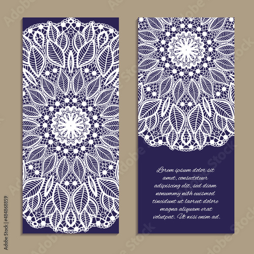 Vector set of colorful vertical banners for business and invitation. Ethnic indian round ornament. Imitation of needlework design. Decorative floral pattern