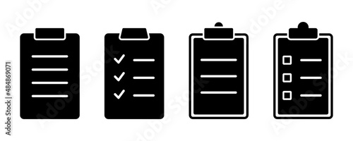 Clipboard icon set. Document symbol in glyph. Clipboard icon in solid. Checklist clipboard in vector. Checkmark tick document. Stock vector illustration.