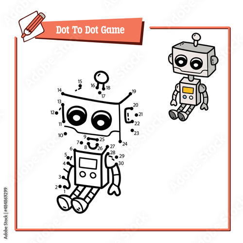 Vector illustration educational game of dot to dot puzzle with doodle robot for children
