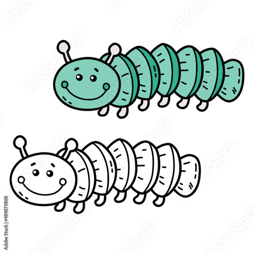 Vector illustration coloring page of doodle caterpillar for children and scrap book