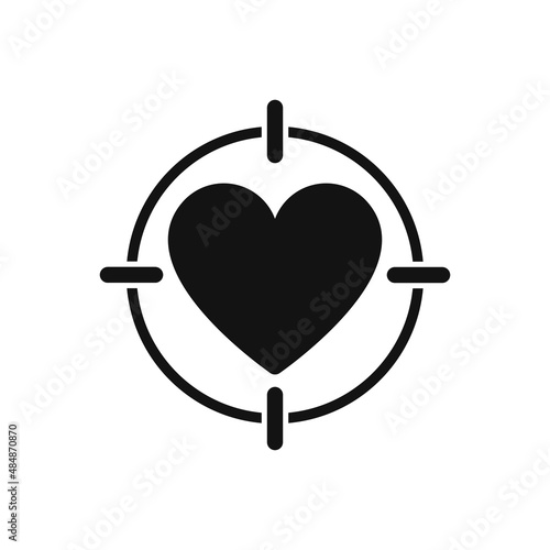 Heart icon in target crosshair, vector illustration.