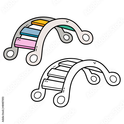 Vector illustration coloring page of doodle  rainbow gurney for children and scrap book