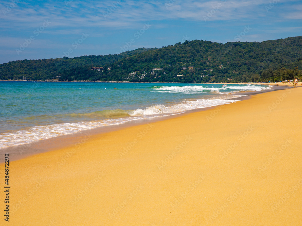 Ka-ron Beach at Phuket , Thailand. White singing sand beach and crystal clear water with surf. Summer, Nature, Travel, Vacation and Holiday concept. Copy space Ka-ron Beach at Phuket , Thailand. White singing sand beach and crystal clear water with surf. Summer, Nature, Travel, Vacation and Holiday concept. Copy space