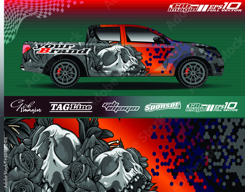 Car decal, truck and cargo van graphic vector, wrap vinyl sticker. Graphic abstract stripe designs for race and drift livery car