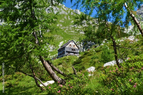 Mountain lodge at Vodnikov dom in Julian alps and Triglav national park, Slovenia