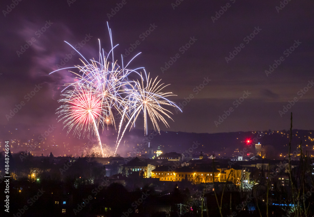Fireworks over Cieszyn on New Year's Day Fireworks over Cieszyn on New Year's Day