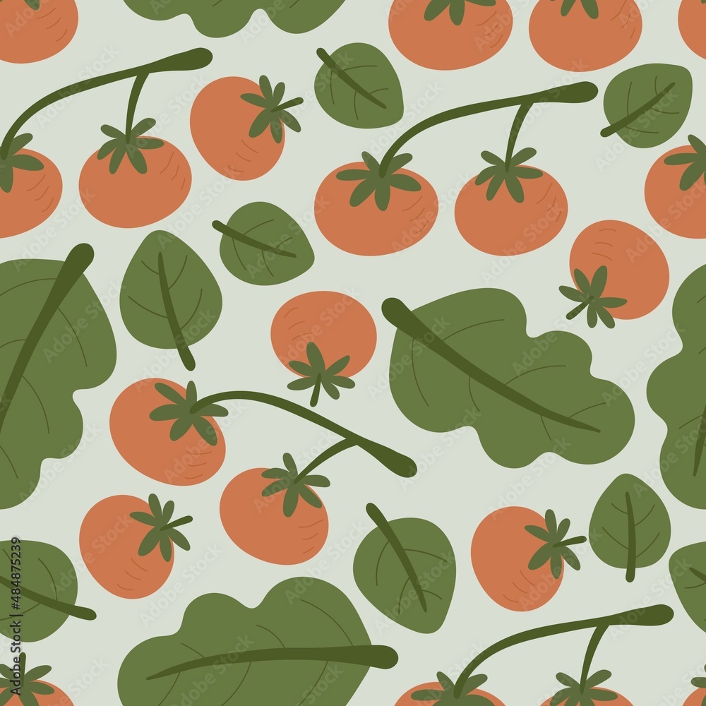 Seamless pattern with cartoon cherry tomatoes, decor elements. colorful vector. hand drawing, flat style. design for fabric, print, textile, wrapper Seamless pattern with cartoon cherry tomatoes, decor elements. colorful vector. hand drawing, flat style. design for fabric, print, textile, wrapper
