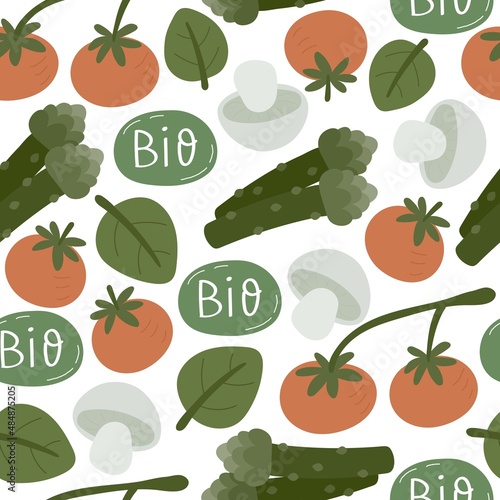 Seamless pattern with cartoon vegetables, decor elements. colorful vector. hand drawing, flat style. design for fabric, print, textile, wrapper