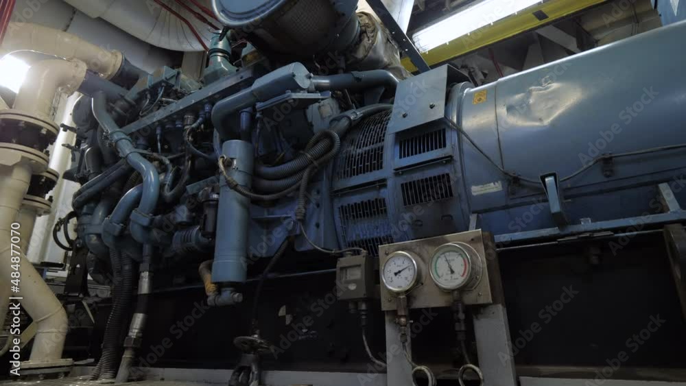 Diesel generator with manometers in engine room of ship Diesel generator with manometers in engine room of ship