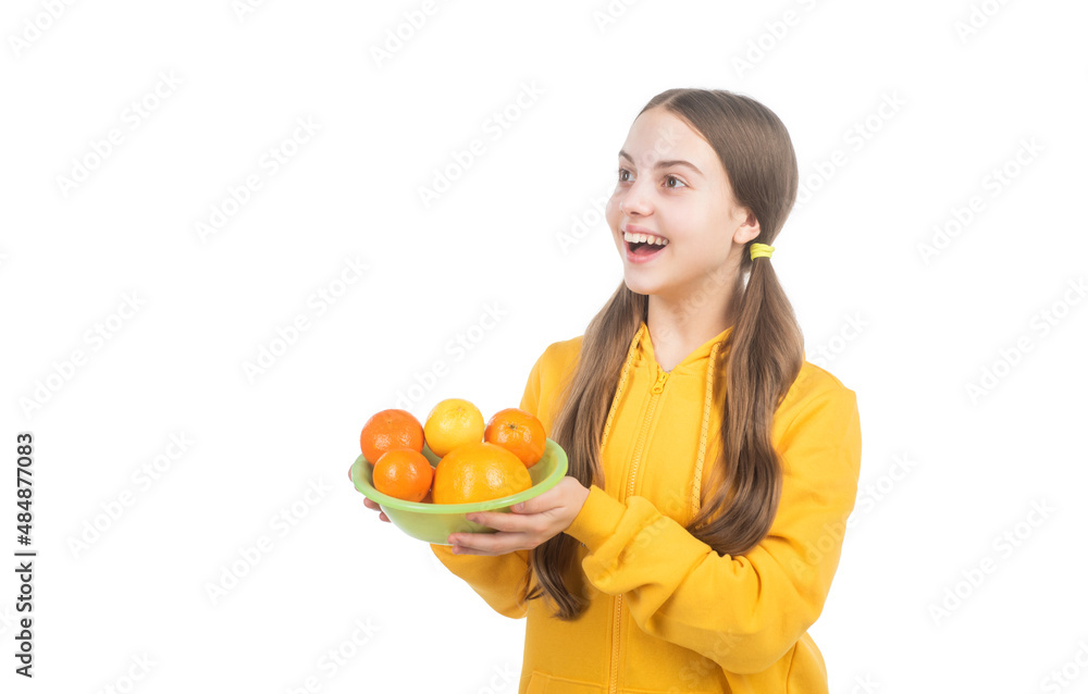 happy teen girl with citrus fruit plate. vitamin and dieting. child eating healthy food. happy teen girl with citrus fruit plate. vitamin and dieting. child eating healthy food.