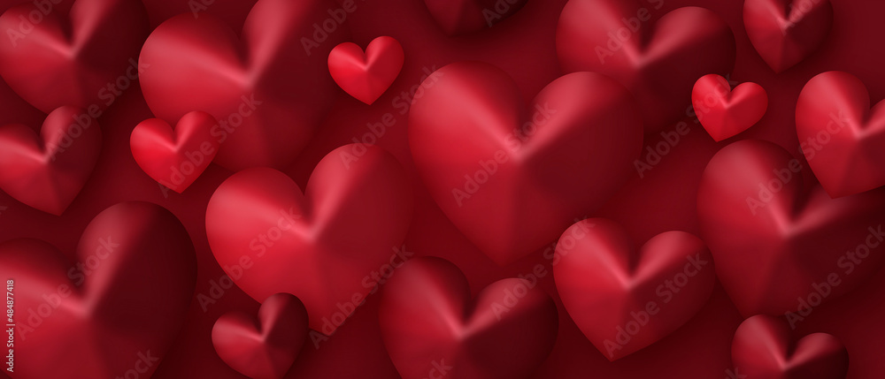 Happy valentine's day background with realistic hearts. Vector illustration