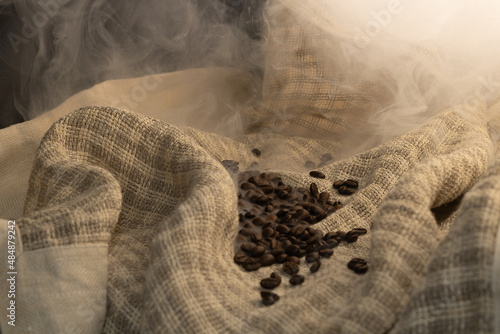 A handful of hot coffee beans