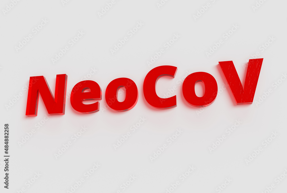3D illustration with the inscription NeoCoV. Background with the name of the new virus strain. 3D illustration with the inscription NeoCoV. Background with the name of the new virus strain.