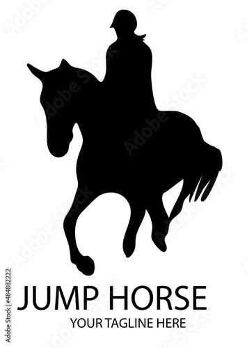 Jump horse logo design vector, Equestrian sport illustration, dressage. A silhouette of a horse and rider.
